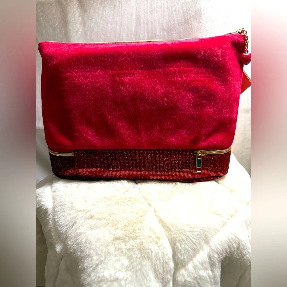 NEW Juicy Couture Red Felt Bling Cosmetics Bag